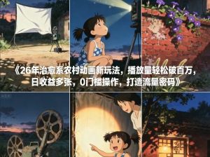 26年治愈系农村动画新玩法，播放量轻松破百万，日收益多张，0门槛操作，打造流量密码-金鼎聊项目