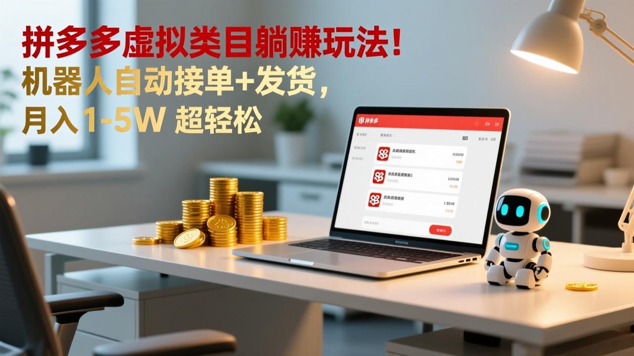 多多虚拟类目躺赚玩法！机器人自动接单+发货，月入 1-5W 超轻松-金鼎聊项目