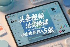 头条视频玩法实操课，从0-1全细节头条所有问题，小白也能日入5张-金鼎聊项目