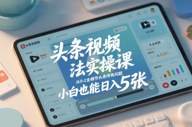 头条视频玩法实操课，从0-1全细节头条所有问题，小白也能日入5张-金鼎聊项目