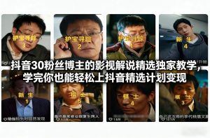 抖音30粉丝博主的影视解说精选独家教学,学完你也能轻松上抖音精选计划变现-金鼎聊项目