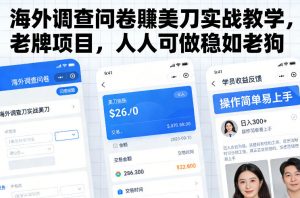 海外调查问卷賺美刀实战教学,老牌项目,人人可做稳如老狗-金鼎聊项目