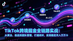 TikTok跨境掘金全链路实战：从算法、选品到团队管理，打通闭环，实现稳定月入万刀-金鼎聊项目