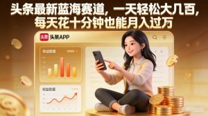 头条最新蓝海赛道，一天轻松大几张，每天花十分钟也能月入过1W【揭秘】-金鼎聊项目