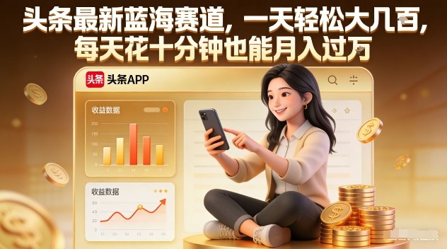头条最新蓝海赛道，一天轻松大几张，每天花十分钟也能月入过1W【揭秘】-金鼎聊项目
