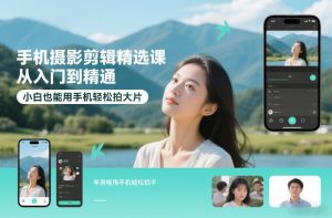 手机摄影剪辑精选课,从入门到精通,小白也能用手机轻松拍大片-金鼎聊项目