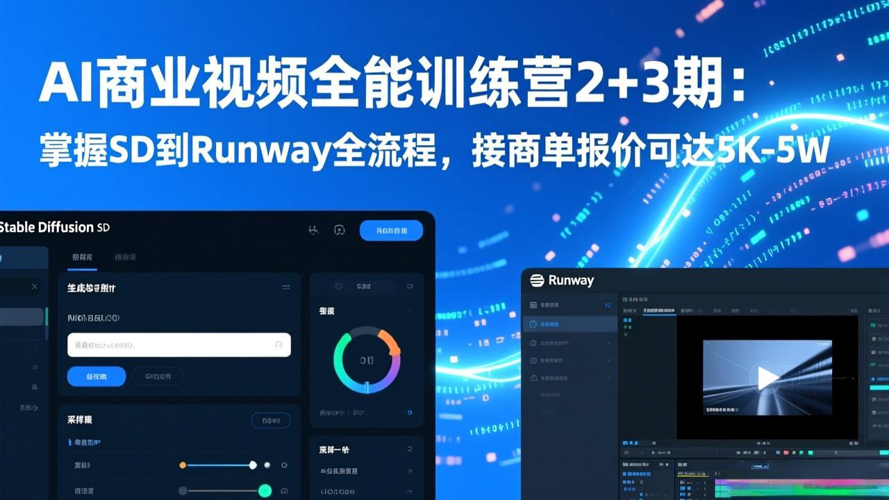 AI商业视频全能训练营2+3期：掌握SD到Runway全流程，接商单报价可达5K-5W-金鼎聊项目