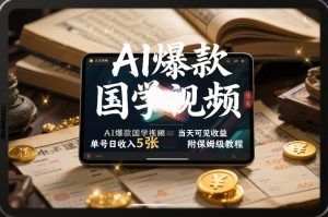 AI爆款国学视频，独家起号方法，小白直接上手，当天可见收益，单号日收入5张+附保姆级教程-金鼎聊项目