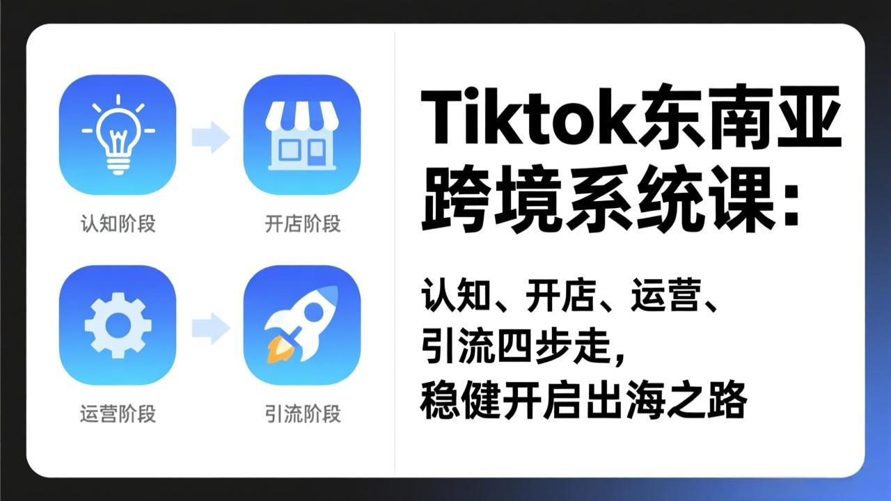 TikTok东南亚跨境系统课：认知、开店、运营、引流四步走，稳健开启出海之路-金鼎聊项目