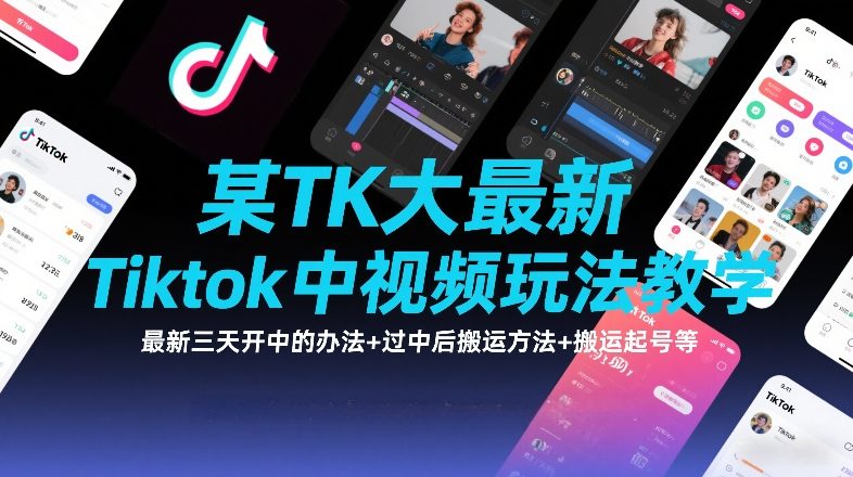 某TK大佬最新Tiktok中视频玩法教学，最新三天开中的办法+过中后搬运方法+搬运起号等-金鼎聊项目
