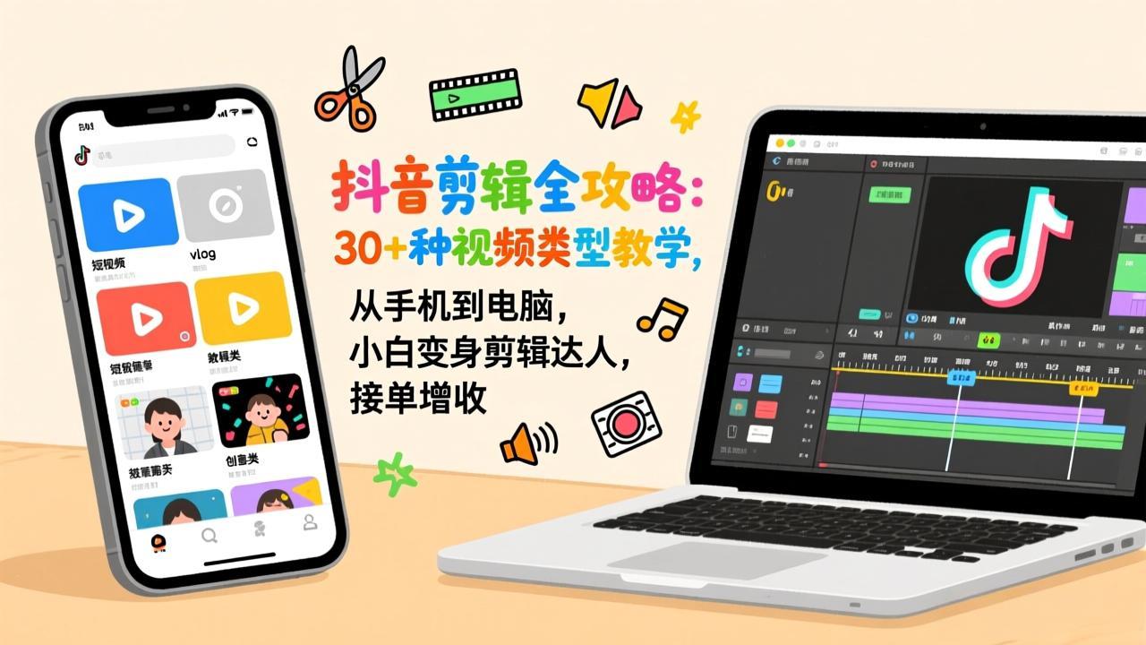 抖音剪辑全攻略：30+种视频类型教学，从手机到电脑，小白变身剪辑达人，接单增收-金鼎聊项目