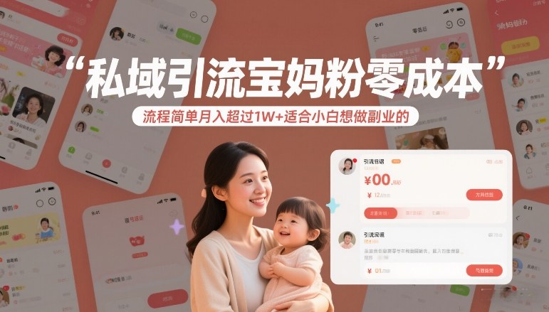 私域引流宝妈粉零成本流程简单月入超过1W+适合小白想做副业的-金鼎聊项目