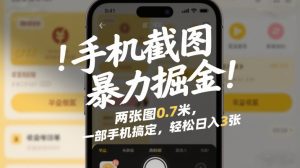 手机截图暴力掘金！两张图0.7米，一部手机搞定，轻松日入3张【揭秘】-金鼎聊项目