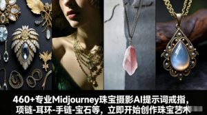 460+专业Midjourney珠宝摄影AI提示词戒指,项链-耳环-手链-宝石等,立即开始创作珠宝艺术-金鼎聊项目