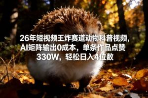 26年短视频王炸赛道动物科普视频，AI矩阵输出0成本，单条作品点赞330W，轻松日入4位数-金鼎聊项目