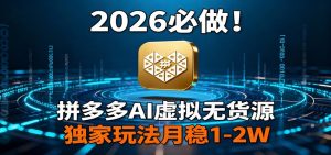 2026 必做！拼多多 AI 虚拟无货源，独家玩法月稳 1-2W-金鼎聊项目
