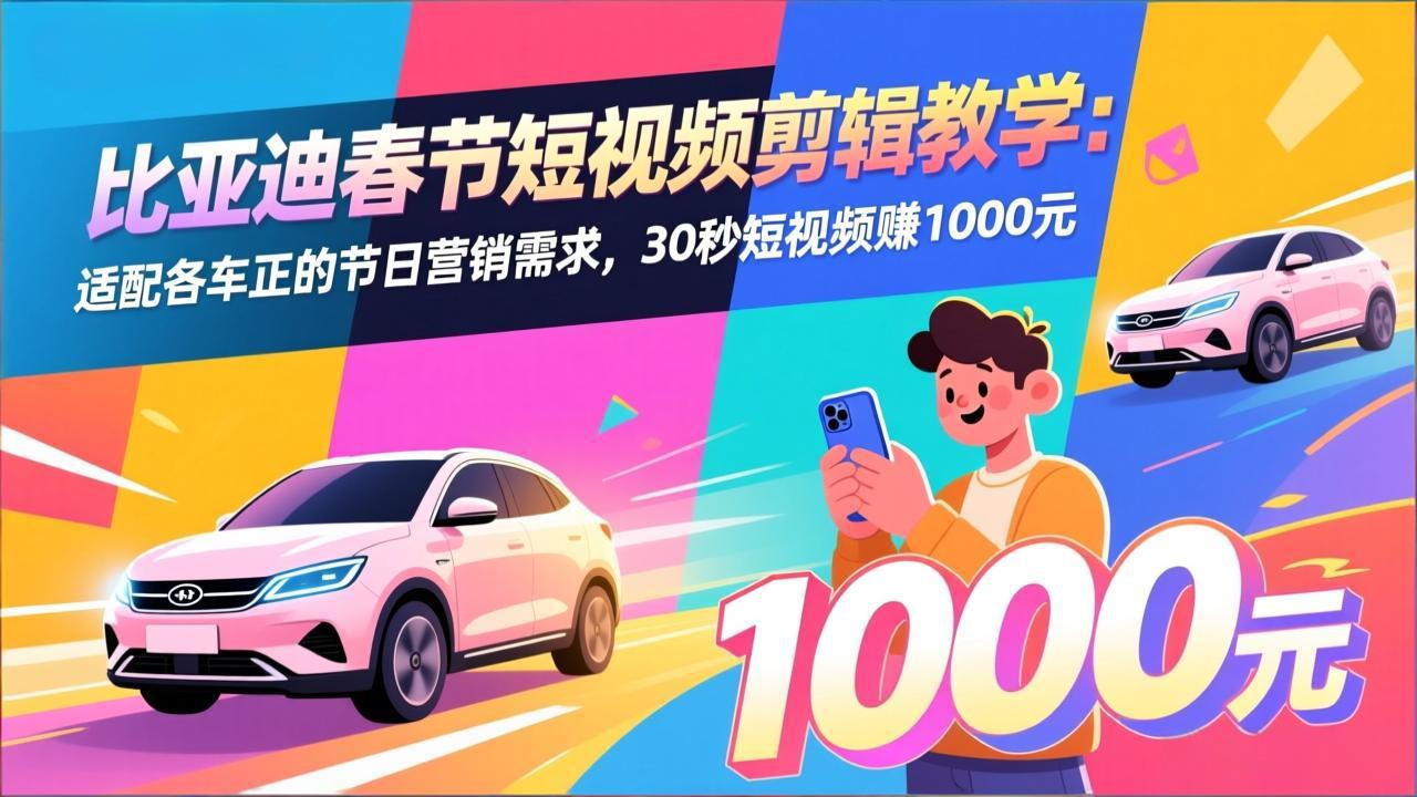 比亚迪春节短视频剪辑教学：适配各车企的节日营销需求，30秒短视频赚1000元-金鼎聊项目