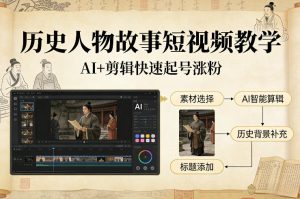 历史人物故事短视频教学，AI+剪辑制作历史人物题材短视频，快速起号涨粉-金鼎聊项目