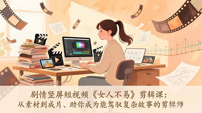 剧情竖屏短视频《女人不易》剪辑课：从素材到成片、助你成为能驾驭复杂故事的剪辑师-金鼎聊项目