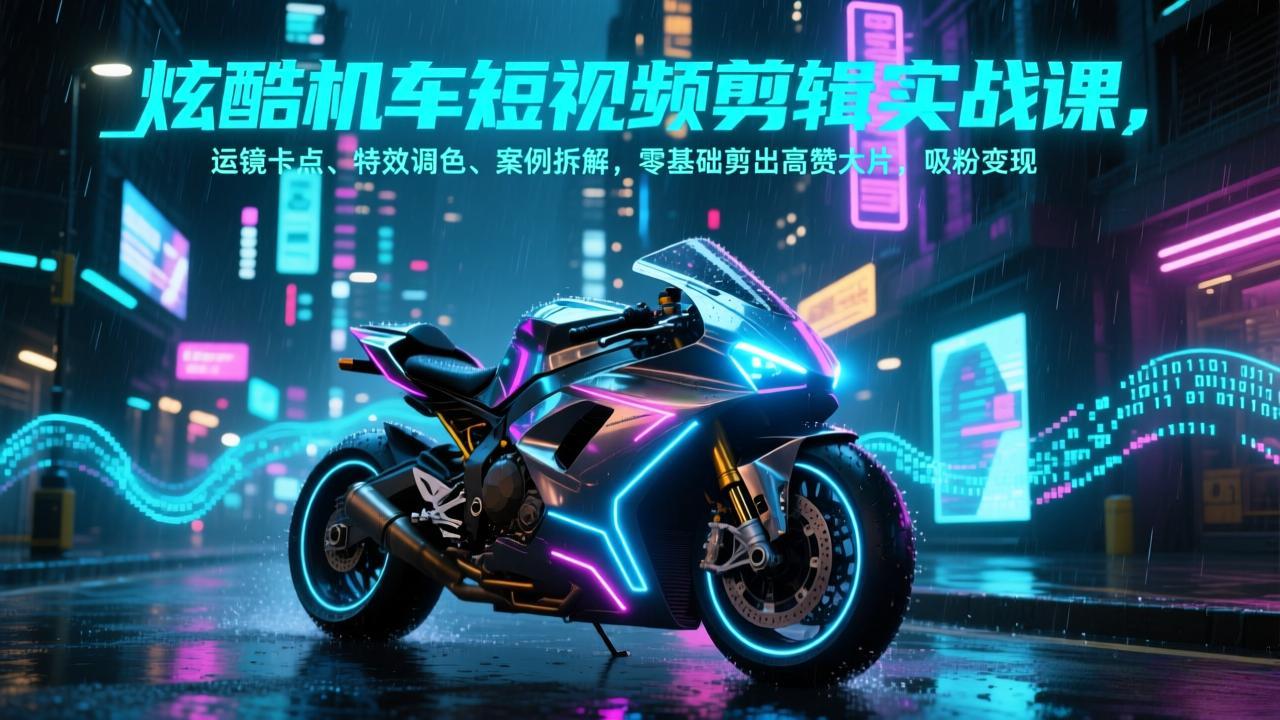 炫酷机车短视频剪辑实战课，运镜卡点、特效调色、案例拆解，零基础剪出高赞大片，吸粉变现-金鼎聊项目