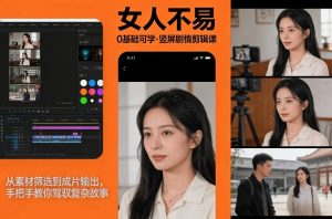 0基础可学！《女人不易》竖屏剧情剪辑课，从素材筛选到成片输出，手把手教你驾驭复杂故事-金鼎聊项目