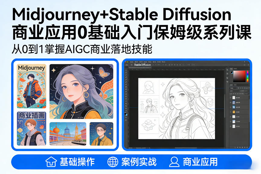 AIGC商业应用Midjourney+Stable Diffusion教程，0基础入门保姆级系列课-金鼎聊项目