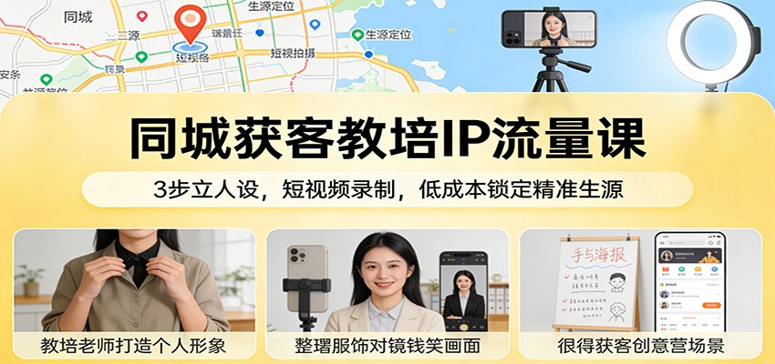 同城获客教培IP流量课：3步立人设，短视频录制，低成本锁定精准生源-金鼎聊项目
