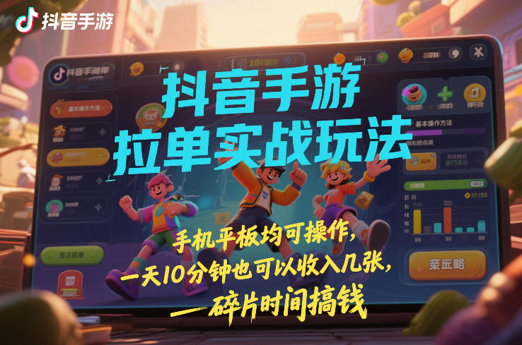 抖音手游拉单实战玩法，手机平板均可操作，一天10分钟也可以收入几张，碎片时间搞钱【揭秘】-金鼎聊项目