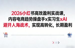 2026小红书高效盈利实战课，内容电商趋势操盘手x实习生xAI，避开人海战术，实现高转化，长期盈利-金鼎聊项目