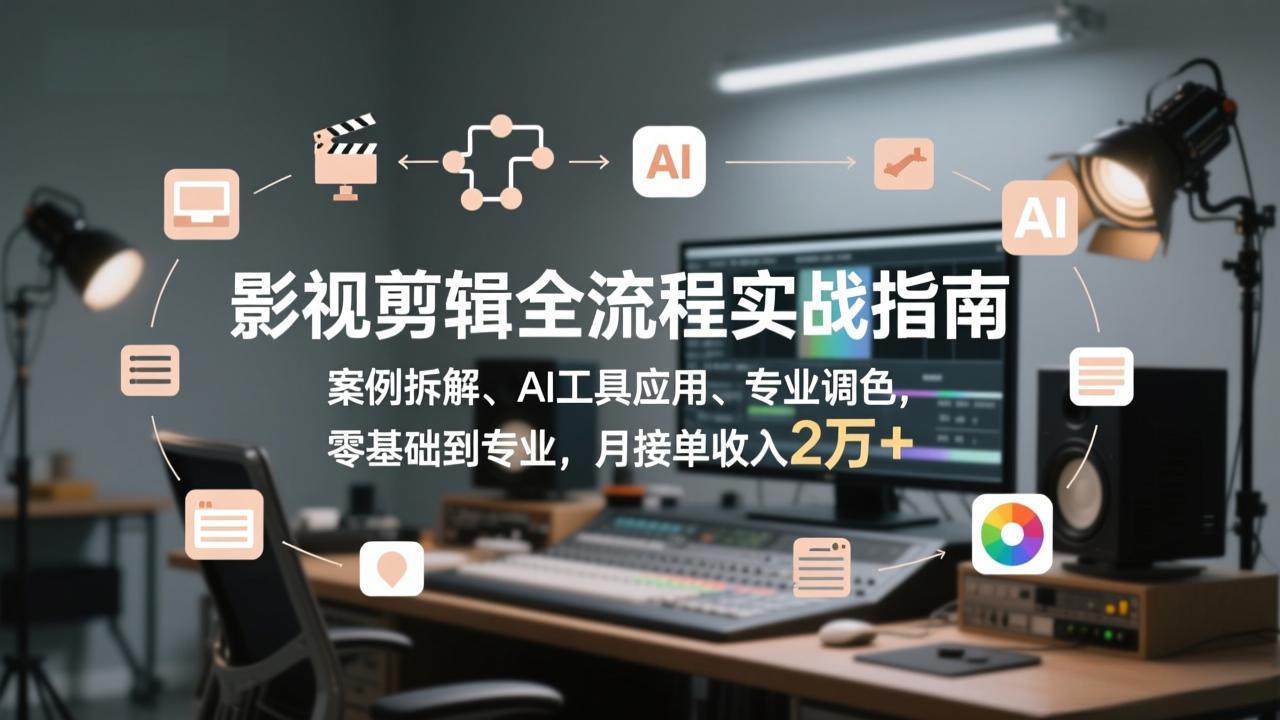 影视剪辑全流程实战指南，案例拆解、AI工具应用、专业调色，零基础到专业，月接单收入2万+-金鼎聊项目