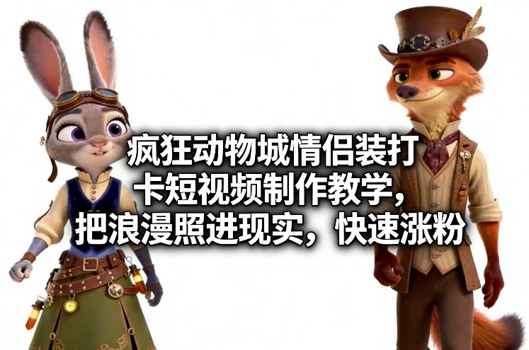 疯狂动物城情侣装打卡短视频制作教学，把浪漫照进现实，快速涨粉-金鼎聊项目