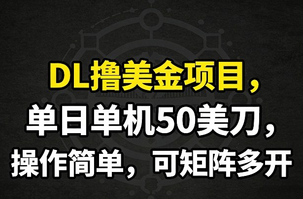 DL撸美金项目，单日单机50美刀，操作简单，可矩阵多开-金鼎聊项目
