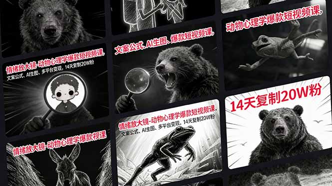 情绪放大镜-动物心理学爆款短视频课，文案公式、AI生图、多平台变现，14天复制20W粉-金鼎聊项目