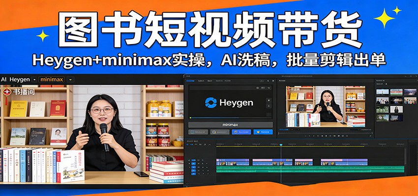 图书短视频带货：Heygen+minimax实操，AI洗稿 ，批量剪辑出单-金鼎聊项目