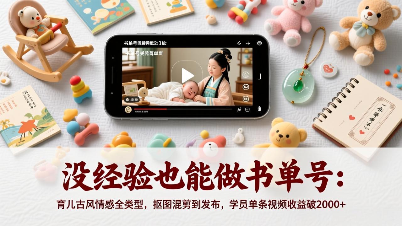 没经验也能做书单号：育儿古风情感全类型，抠图混剪到发布，学员单条视频收益破2000+-金鼎聊项目