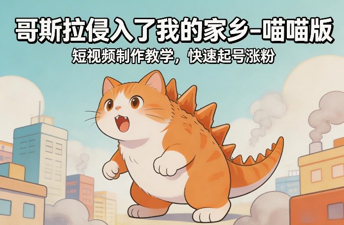 哥斯拉侵入了我的家乡–喵喵版短视频制作教学，快速起号涨粉-金鼎聊项目