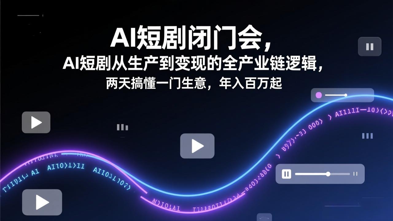AI短剧闭门会，AI短剧从生产到变现的全产业链逻辑，两天搞懂一门生意，年入百万起-金鼎聊项目