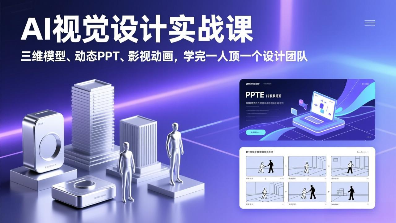 AI视觉设计实战课，三维模型、动态PPT、影视动画，学完一人顶一个设计团队-金鼎聊项目
