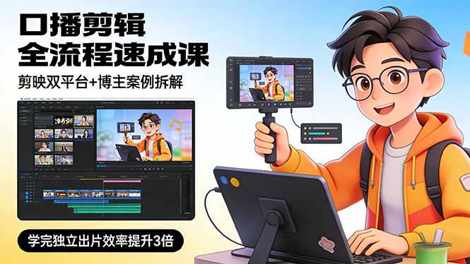 口播剪辑全流程速成课，剪映双平台+博主案例拆解，学完独立出片效率提升3倍-金鼎聊项目