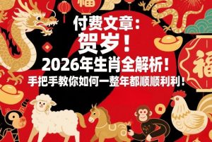 付费文章:贺岁!2026年生肖全解析!手把手教你如何一整年都顺顺利利!-金鼎聊项目