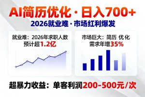 AI优化简历，日入700+，2026就业难，市场巨大，超暴力！-金鼎聊项目