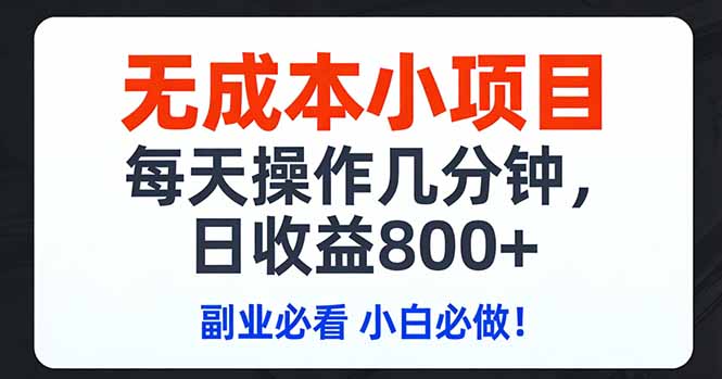 无成本小项目,每天操作几分钟,日收益800+ 副业必看 小白必做！-金鼎聊项目
