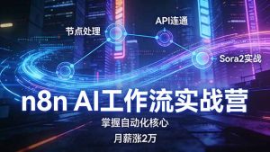 n8n AI工作流实战营,节点处理+API连通+Sora2实战,掌握自动化核心月薪涨2万-金鼎聊项目