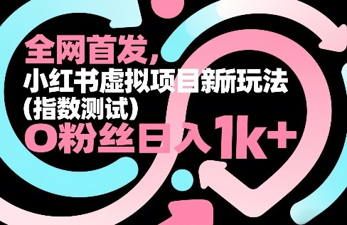 全网首发，小红书虚拟项目新玩法(指数测试)，0粉丝日入1k+，整个玩法完整拆解！-金鼎聊项目