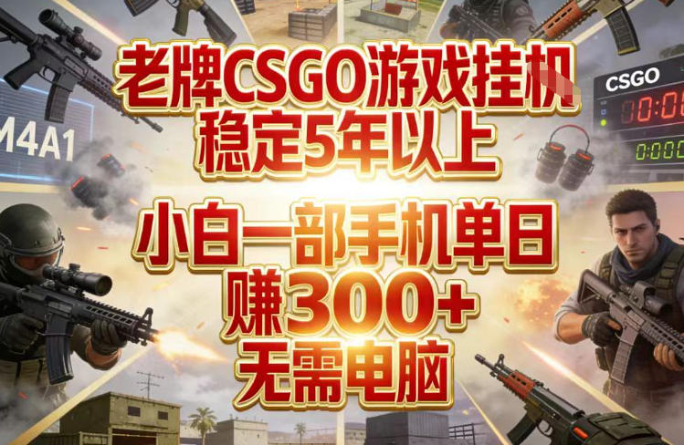 老牌CSGO游戏挂G，稳定5年以上，小白一部手机单日賺3张+，无需电脑【揭秘】-金鼎聊项目