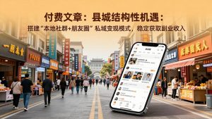 付费文章：县城结构性机遇：搭建“本地社群+朋友圈”私域变现模式，稳定获取副业收入-金鼎聊项目