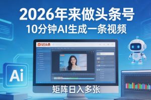 2026年来做头条号,10分钟AI生成一条视频,矩阵日入多张-金鼎聊项目