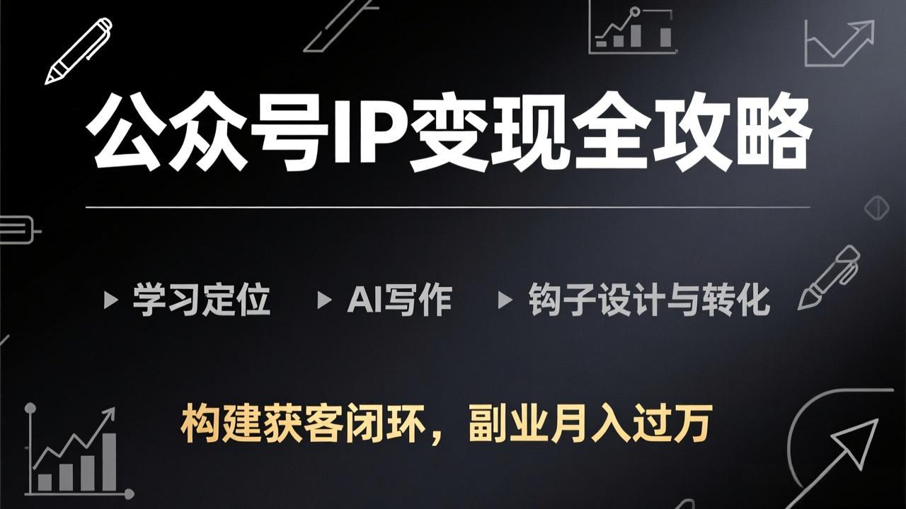 公众号IP变现全攻略-更新，学习定位、AI写作、钩子设计与转化，构建获客闭环，副业月入过万-金鼎聊项目