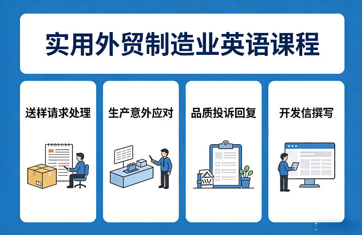 实用外贸制造业英语课程，教你专业处理送样请求、应对生产意外、回复品质投诉、撰写开发信等-金鼎聊项目