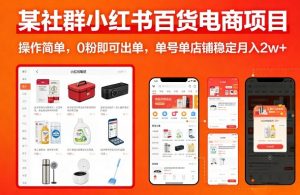 某社群小红书百货电商项目,操作简单,0粉即可出单,单号单店铺稳定月入2w+-金鼎聊项目